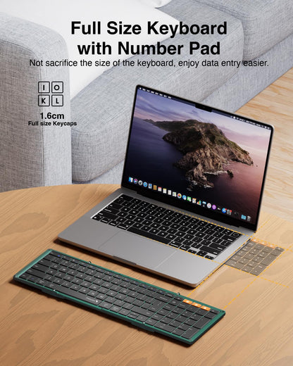 ProtoArc Foldable Bluetooth Keyboard, XK01 Folding Wireless Portable Keyboard with Numeric Keypad, Full-Size Travel Keyboards for iPad Tablet Smartphone Laptop PC Windows iOS Android, Black