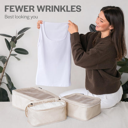 Aerotrunk Compression Packing Cubes for Travel - Luggage Organizer Bags - Double Zipper Packing Cubes for Suitcases (4-Pack, Beige)