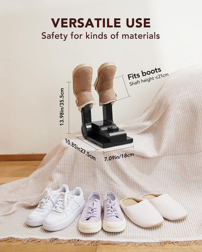 FORLIM Boot Dryer for Work Boots, Shoe Dryer with Heat Blower, Glove Dryer & Boot Warmer - 180° Adjustable Dry Rack - Telescopic Bendable Dry Ports - Intelligent Timer - Black