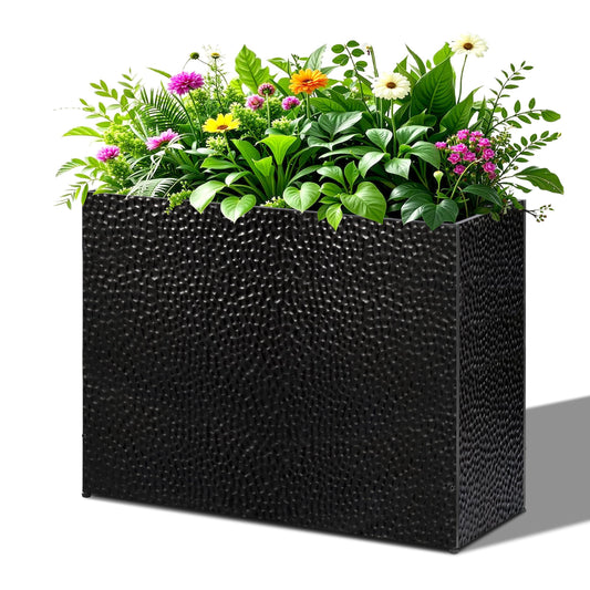 BAYN 32x12x24 Inch Rectangular Metal Planter Box – Black Hand-Hammered Metal Planter with Pre-Drill Holes, Heavy Duty Outdoor Garden Planter for Patio, Porch, Yard