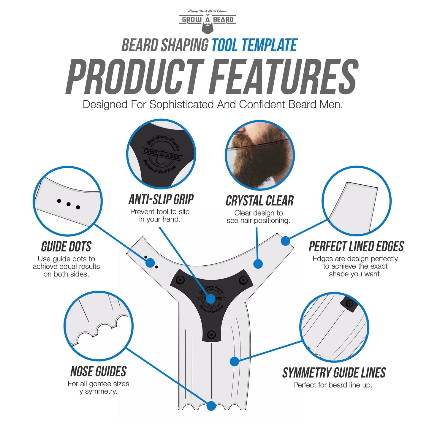 Beard Shaper & Beard Shaping Tool for Men, Beard Lineup Guide Template, Perfect for Styling and Edging, Includes Dual Action Beard Comb & Barber Pencil Liner