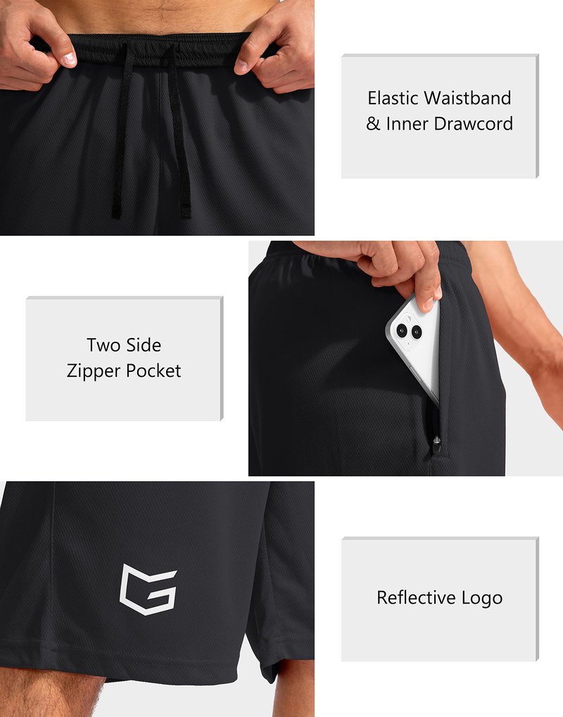 G Gradual Men's Basketball Shorts with Zipper Pockets Lightweight Quick Dry 11" Long Shorts for Men Athletic Gym(Black,XL)