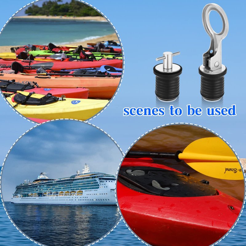 Amyhill 2 Pack Boat Drain Plugs with T Handle and O Handle Snap Rubber Jon Boat Plug for Marine Twist Accessories(Stainless Steel,1 Inch)