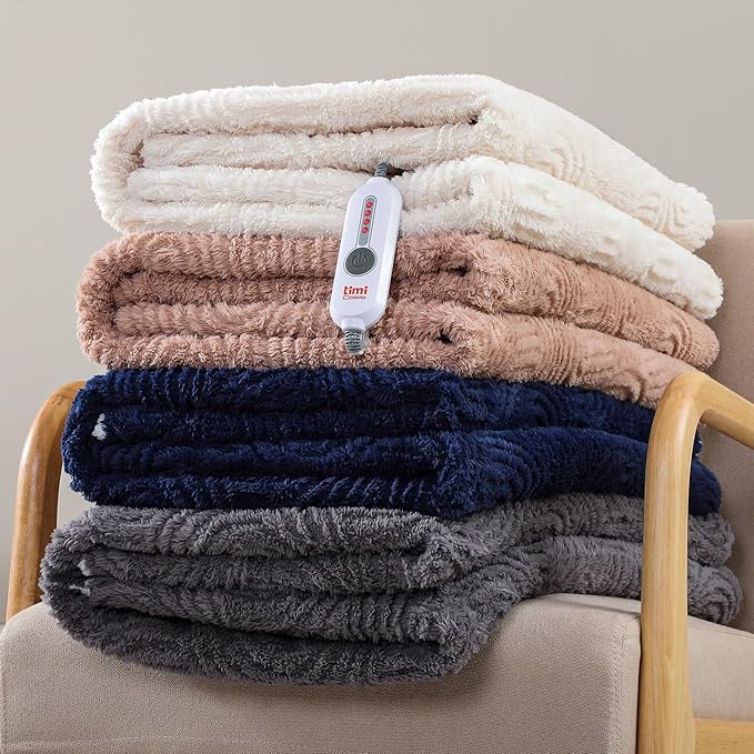 Heated Blanket Twin Size- 62"x84" Cozy Soft Jacquard Heating Blanket with 4 Heat Levels & 4 Hours Auto-Off, Jacquard Fleece, Overheating Protection, Warm Gifts, Cream