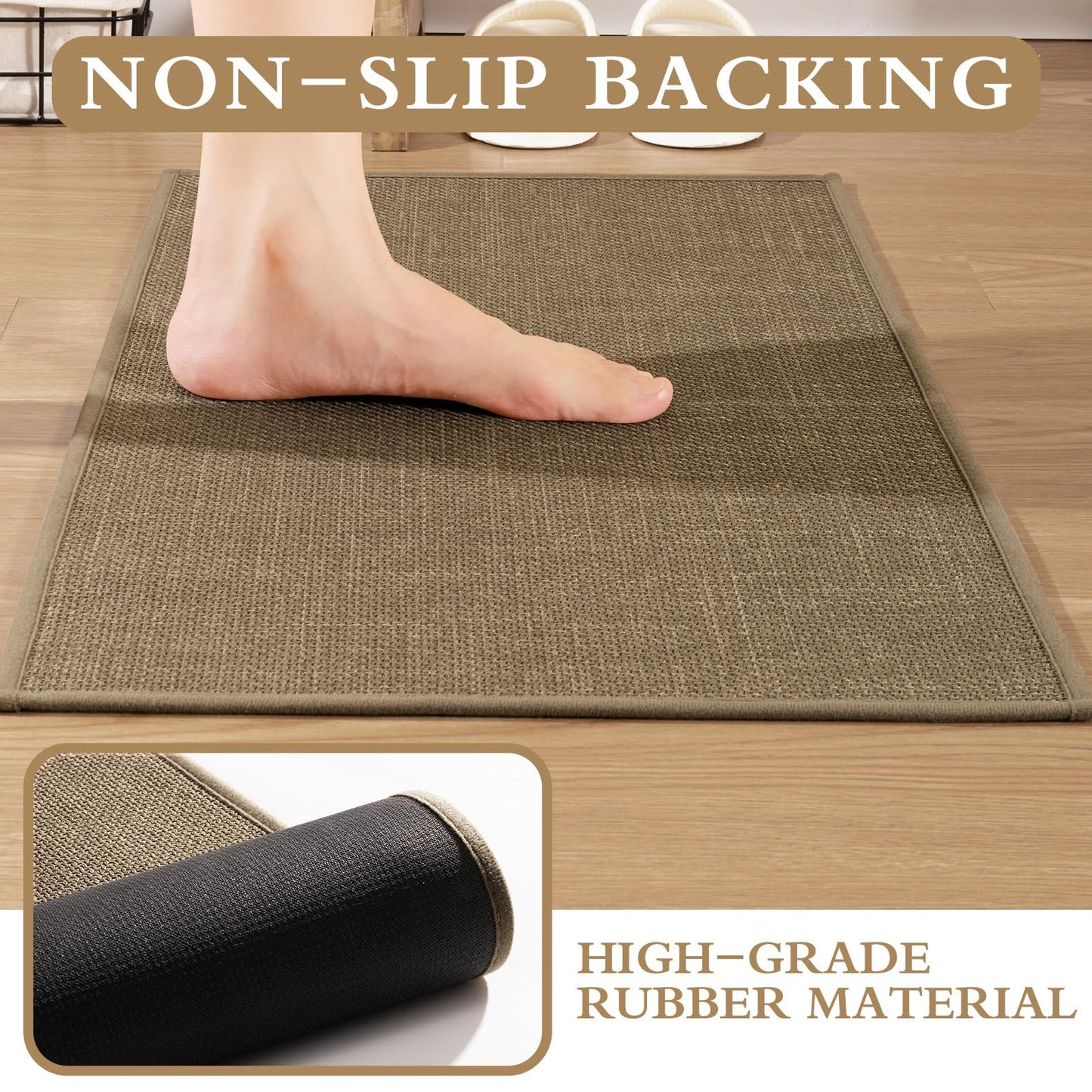 YIHOUSE Brown Bath Rug Set, 3 Piece Dark Beige Absorbent Non Slip Washable, Quick Dry Thin Bath Mat for Toilet and Floor