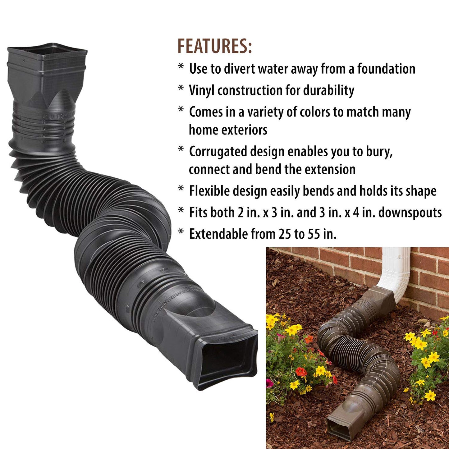 Amerimax White Flexible Downspout Extension Gutter Connector Rainwater Drainage