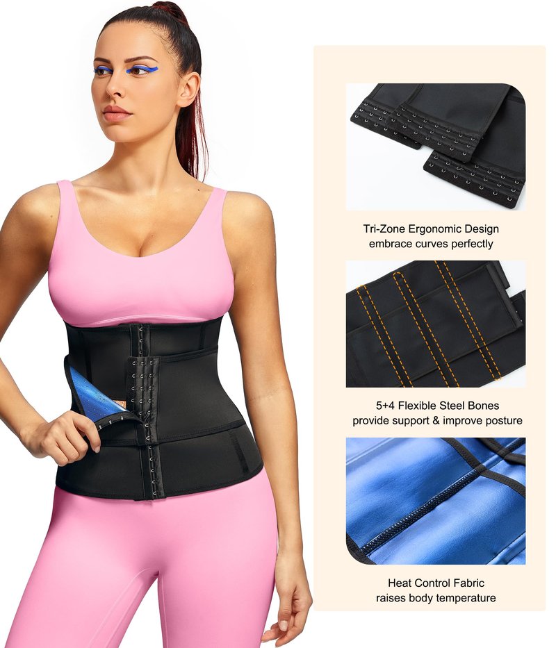 LEINIDINA Waist Trainer for Women Corset Shapewear Segmented Sweat Waist Trimmer for Women Workout Belt Black-blue