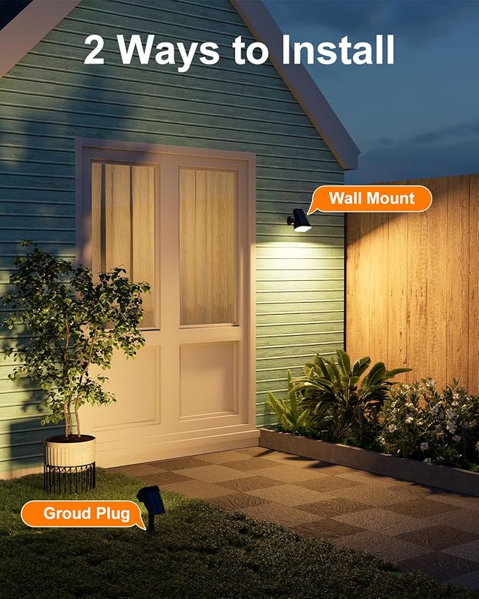 6 Pack Solar Powered Outdoor Spot Lights Outside Landscape Waterproof 24 LEDs Spotlights Dusk to Dawn for House Yard Tree, Backyard, Path, Garden, Statues, 3 Modes Accent Lighting (Warm White)
