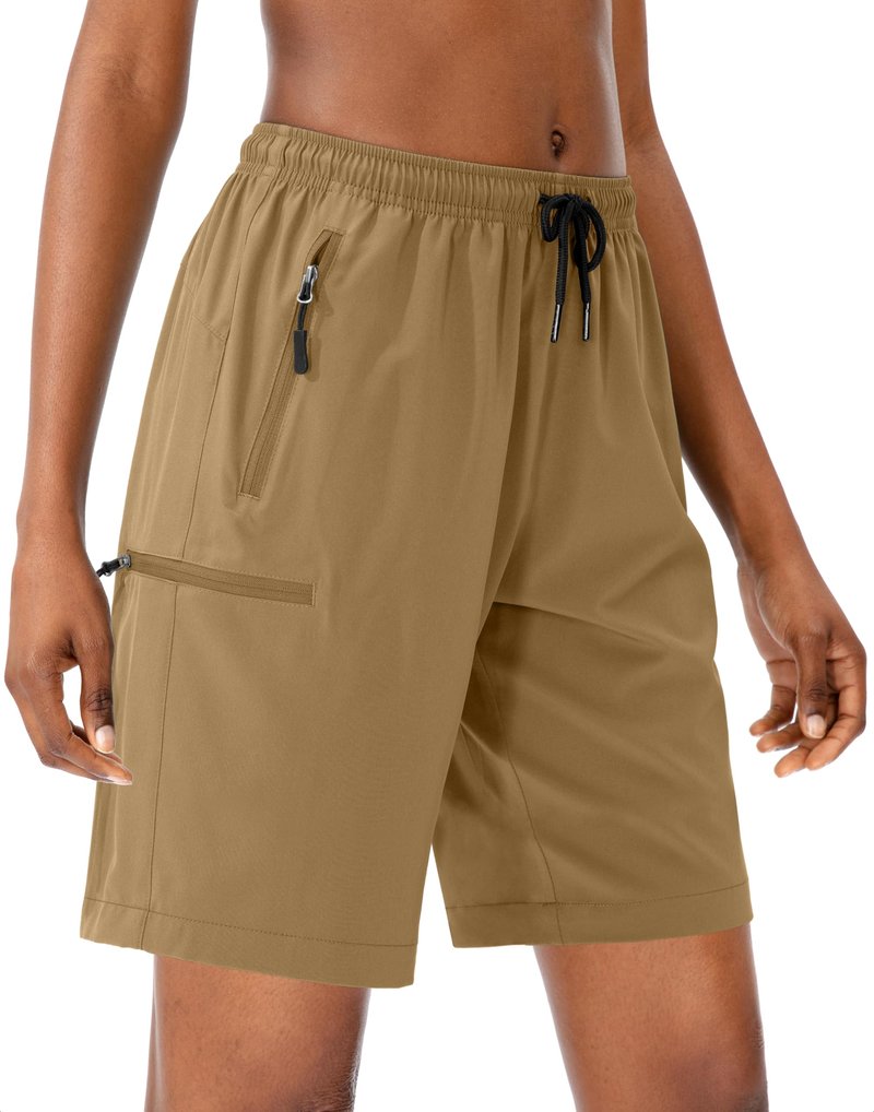 SANTINY Women's 5''/ 7''/9'' Hiking Cargo Shorts Quick Dry Lightweight Summer Shorts for Women Athletic Zipper Pockets(Dark Khaki_M)