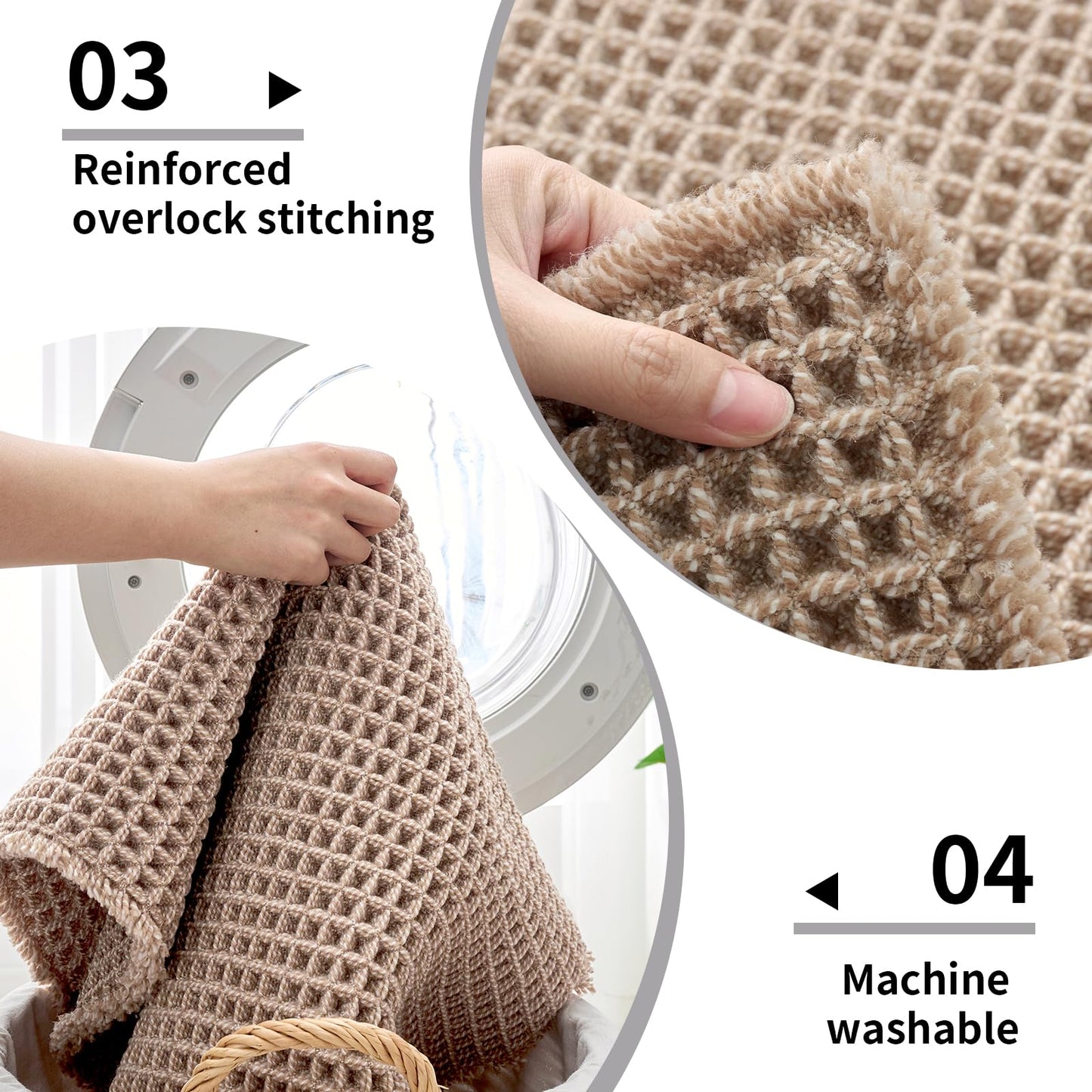 Disolla Waffle Bath Mat, Non Slip Absorbent Small Bathroom Rug, Machine Washable Quick Dry Ultra Soft Bathroom Floor Mat, Brown/White Bath Rug for Tub Shower, 17''x24''