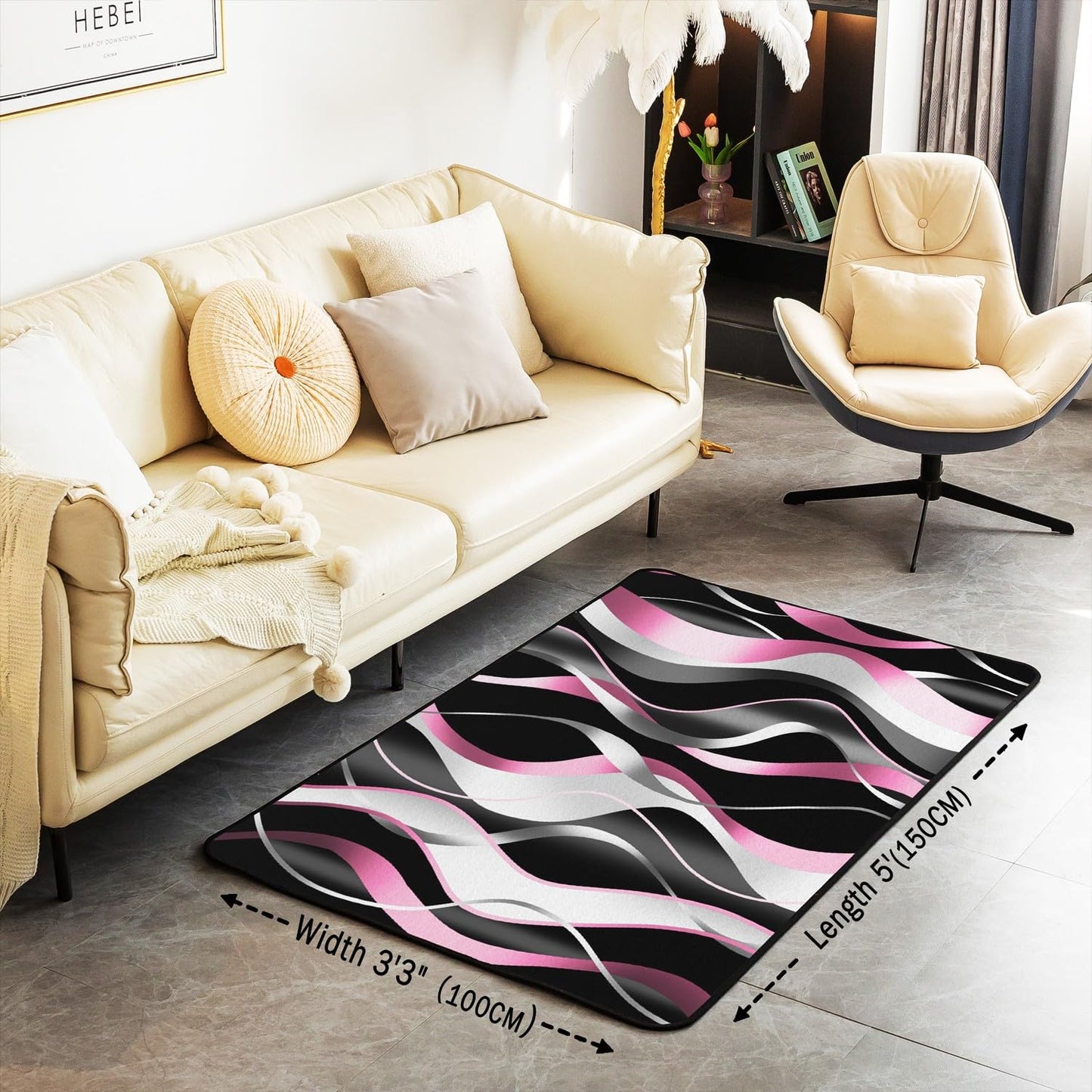 Feelyou Pink Stripes Living Room Rugs Area Rug 5x7 Ombre Decorative Carpet for Boys Teens Decor Geometric Accent Rug Modern Striped Art Decorative Rug Abstract Art Doormats Floor Mat