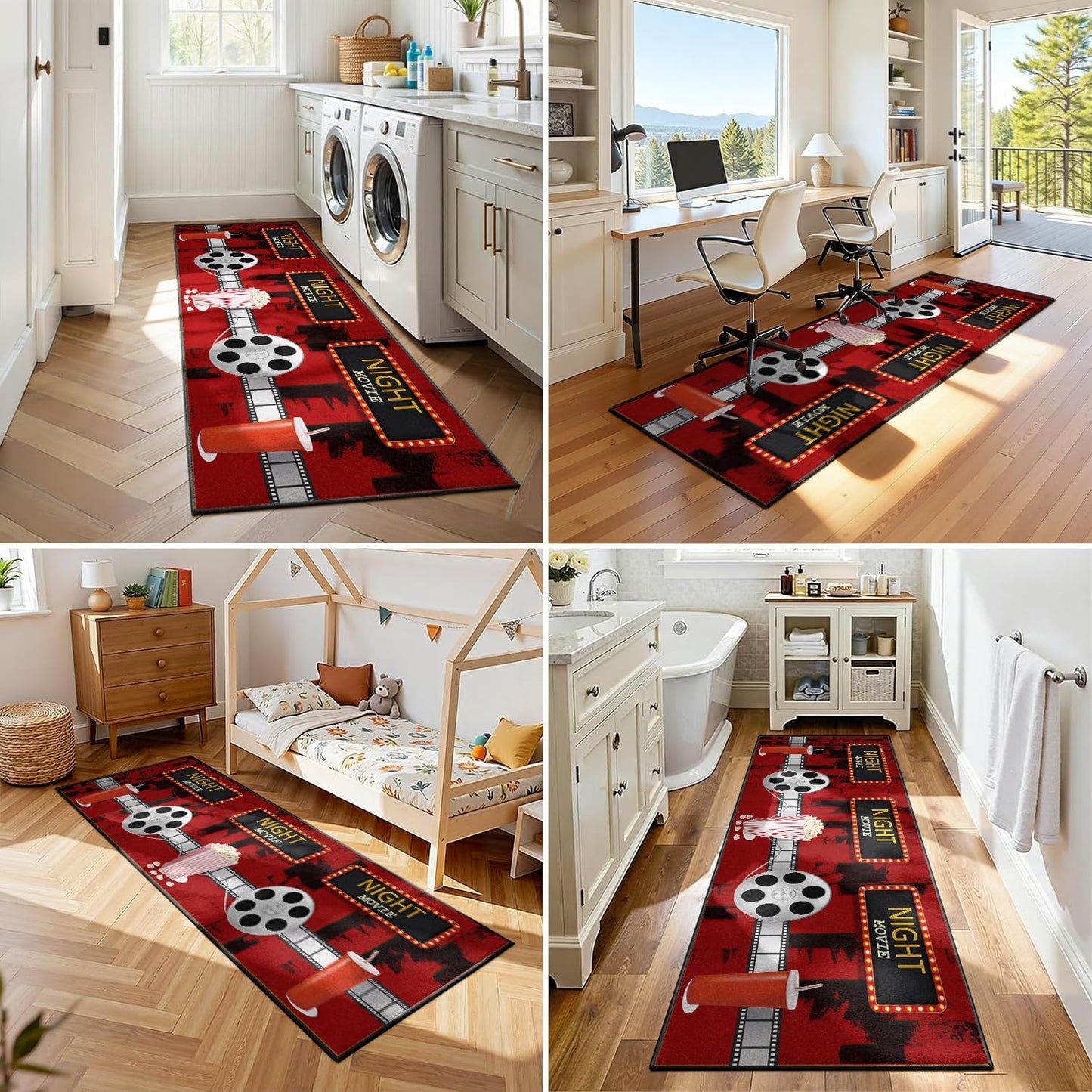 Puyosvr Film Area Rugs,2x7ft,Home Theater Movie Night Floor Mat Non-Slip Rug,Cinema Popcorn Design,Cinema Sign Carpet, Suitable for Living Room, Kitchen Hallway,Party