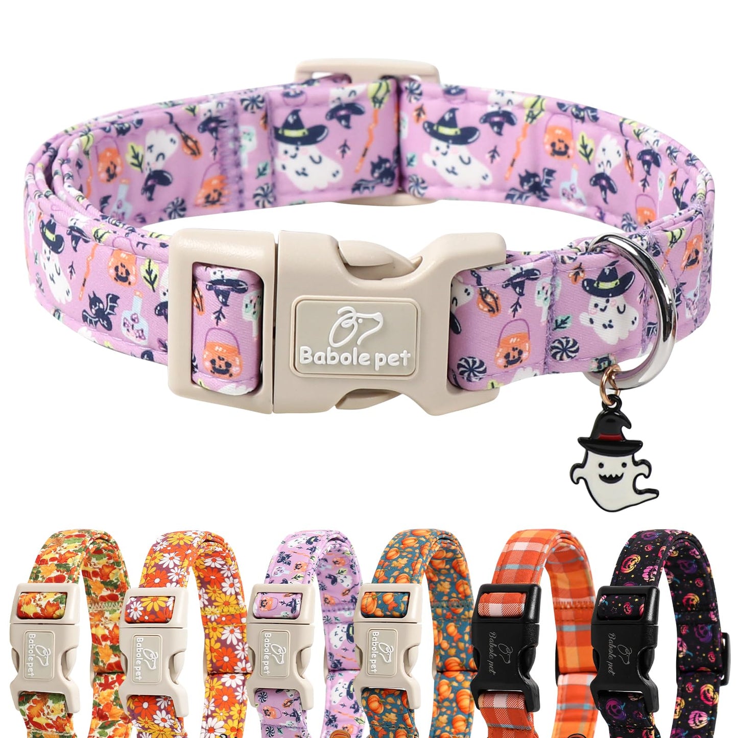 Babole Pet Halloween Dog Collar Cute Wizard Ghost Puppy Collar - Light Comfortable Adjustable Pet Collars for Small Medium Large Girl Boy Dogs S