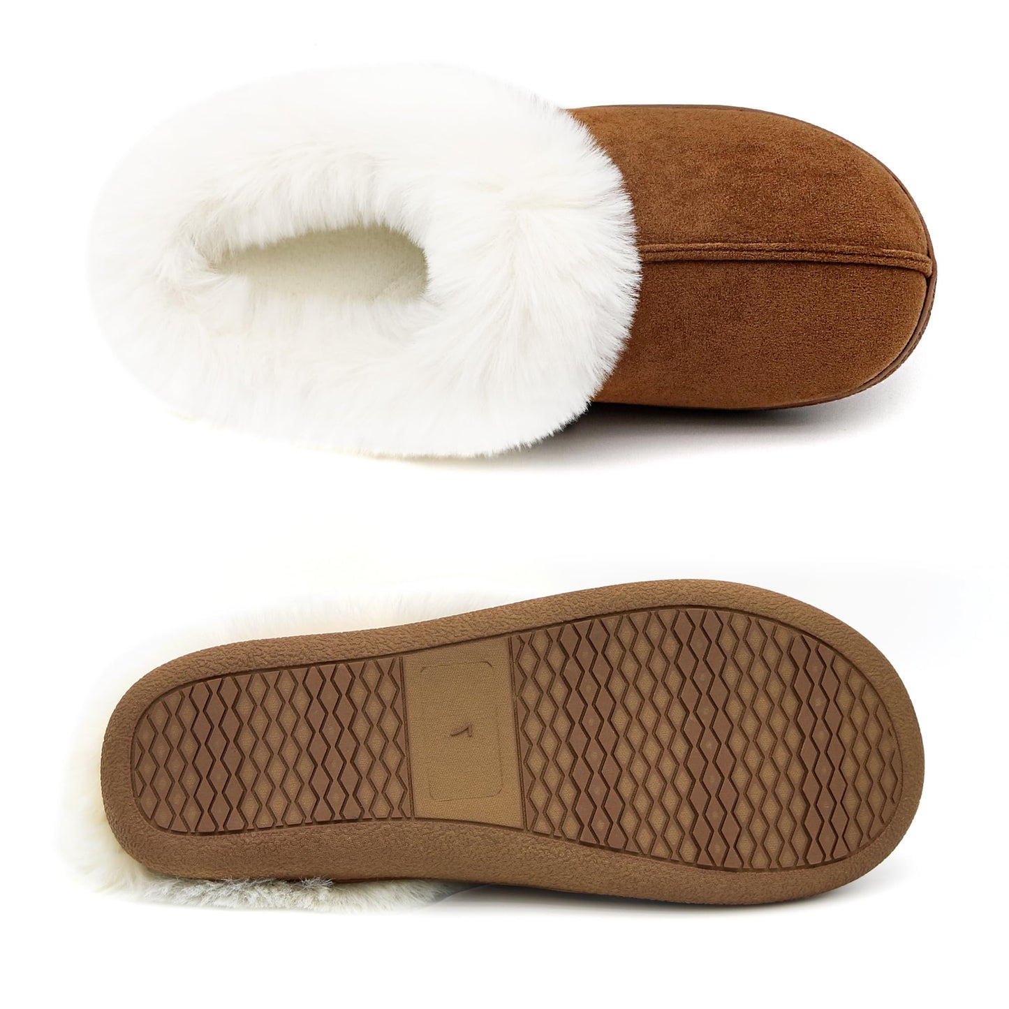 Jerzmy Fuzzy Slippers for Women, Memory Foam Cushion Womens House Slippers Suede Fluffy Faux Fur Lining Comfy Home Shoes for Indoor Outdoor Bedroom Garden Winter Brown Size 7