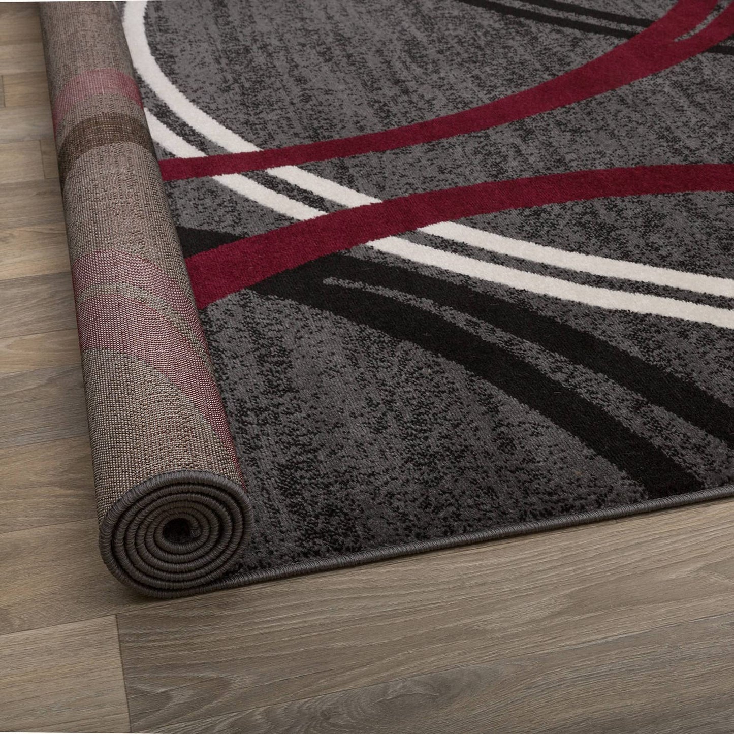 Rugshop Modern Wavy Circles Design Non-Shedding Area Rug, Carpet for Living Room, Dining Room, or Bedroom, Red, 7'10" x 10'2"