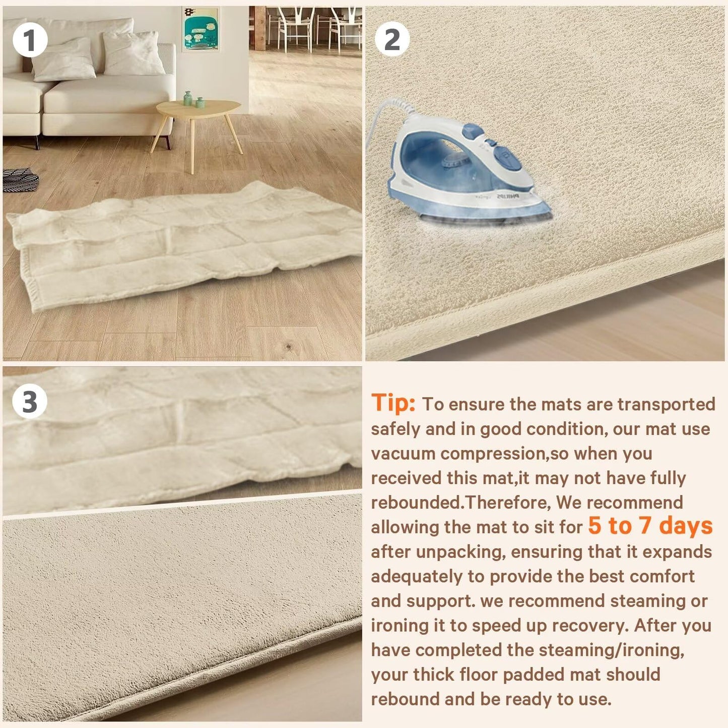 Baby Play Mat for Floor,Ultra Thick Elastic Foam 59"x59" Playmat Tummy Time Muscle Crawling Exercise Activity Cushion Gym Mat Nursery Playroom Area Kids Rug for Babies, Toddlers,Infants,Beige