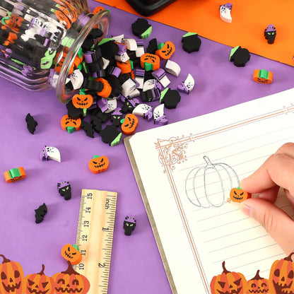JUNEBRUSHS 150 Pcs Halloween Mini Erasers for Kids, Cute Small Erasers Bulk for Kids Trick or Treat Halloween Party Favors Goody Bag Filler Students School Decorations Classroom Rewards Prizes