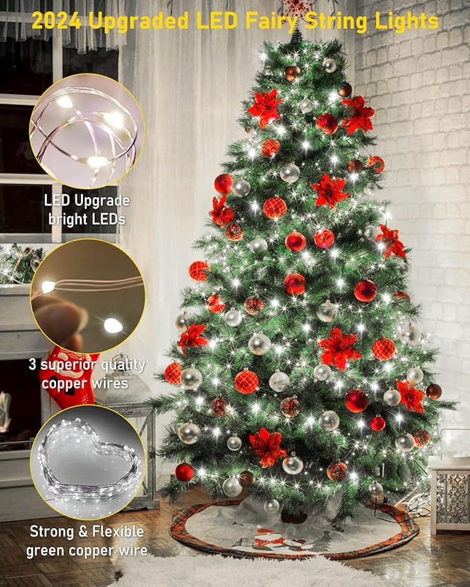 KNONEW 400FT Outdoor Christmas Fairy Lights Plug in,1200 LED String Lights Outdoor Waterproof 8 Modes Memory Times for Wedding Bedroom Walls Garden Trees Decoration(Cool White)