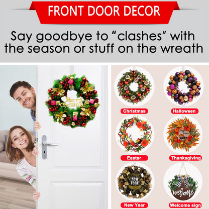 GREAZONE 12" Clear Wreath Hangers, 2 Pack Non Scratch Over The Door Hooks, Welcome Sign for Front Door Decor