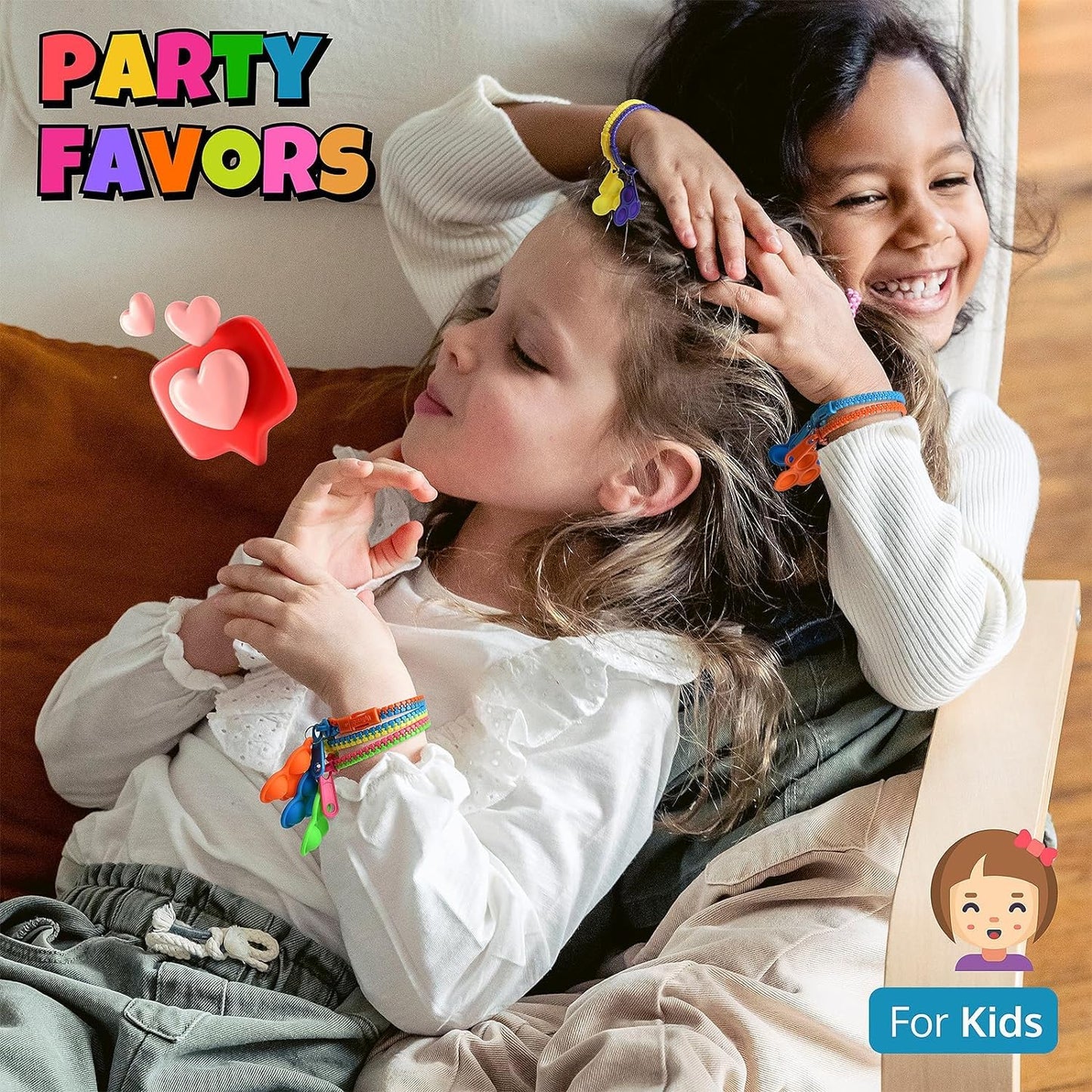 UpBrands 48 Upgraded Pop-It Zipper Bracelets For Kids, ADHD Fidget Toys, Fidgets For Kids, Anxiety Relief Fidget Toys, Kit For Halloween Trinkets, Goody Bags & Easter Eggs Hunt Fillers