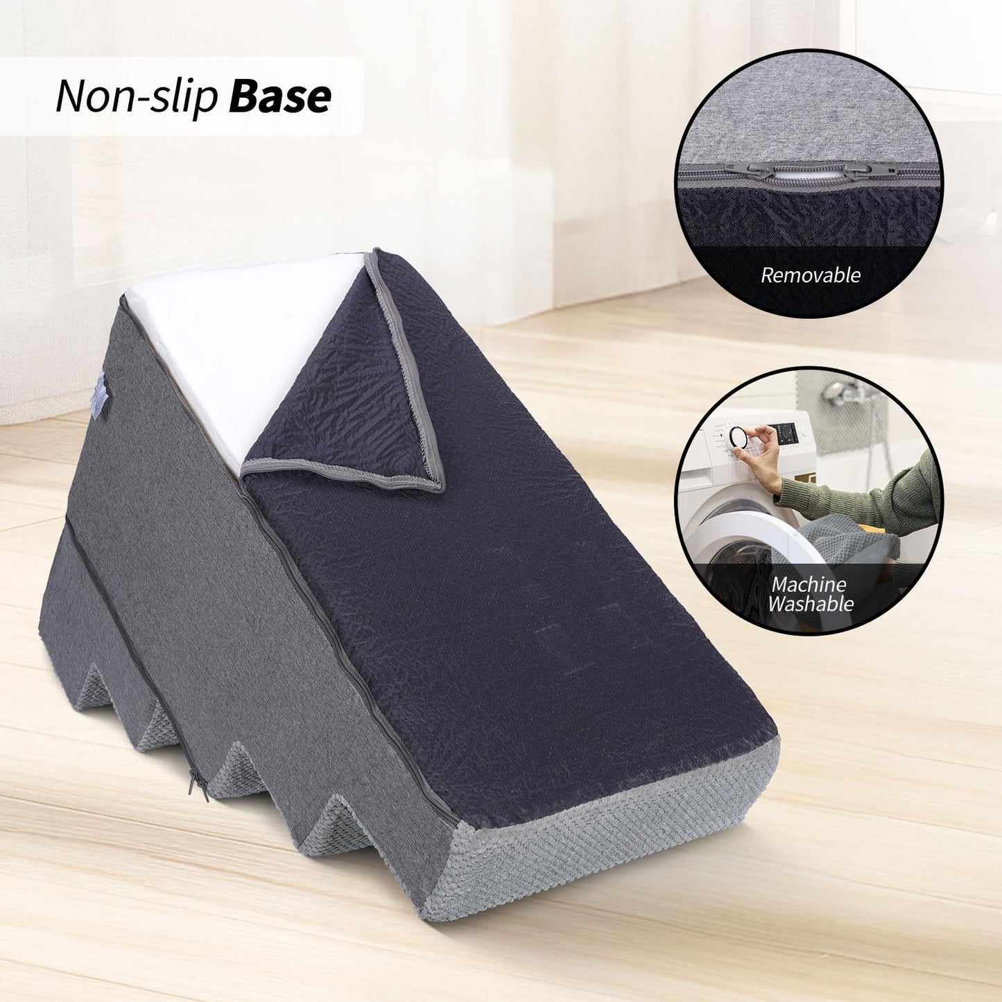 Masthome Dog Steps for Bed, Foldable 5-Step High-Density Foam Dog Ramp with Removable Cover, Soft & Non-Slip Pet Stairs for Small Older Injured Pets, 75x38cmx57, Grey