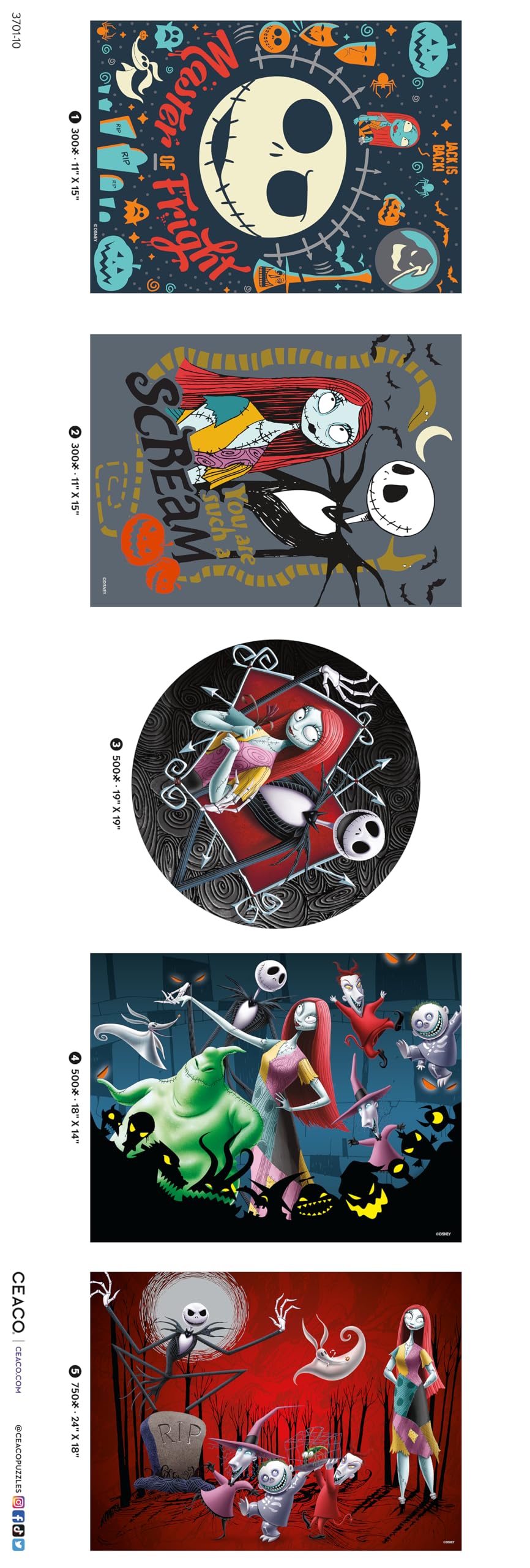 Ceaco - 5 in 1 Multipack - Disney - Tim Burton's The Nightmare Before Christmas - (2) 300 Piece, (2) 500 Piece, (1) 750 Piece Jigsaw Puzzles