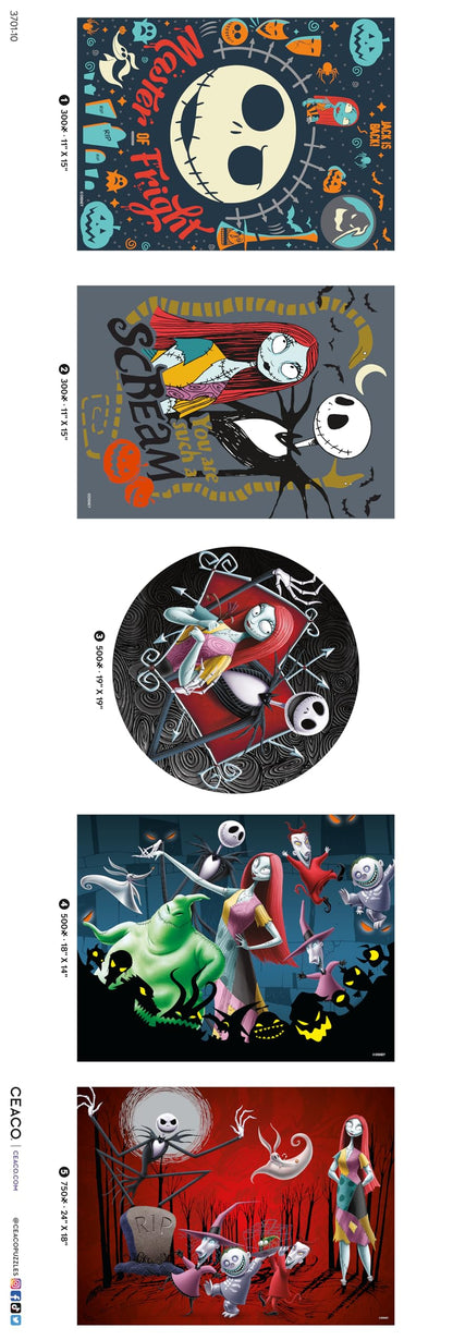 Ceaco - 5 in 1 Multipack - Disney - Tim Burton's The Nightmare Before Christmas - (2) 300 Piece, (2) 500 Piece, (1) 750 Piece Jigsaw Puzzles