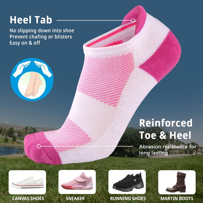 Heatuff Womens Low Cut Ankle Athletic Socks Cushioned Running Performance Breathable Tab Sock (6 Pairs)