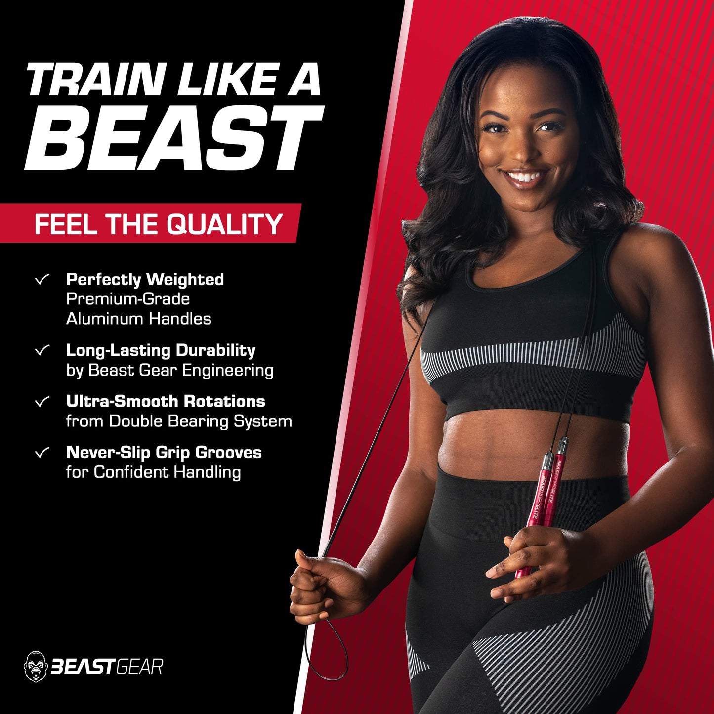 Beast Gear Jump Rope for Men and Women - Built for Speed, Premium Aluminium Jumping Rope for Advance Fitness - Boxing, MMA, HIIT, Strength Training & Double Unders