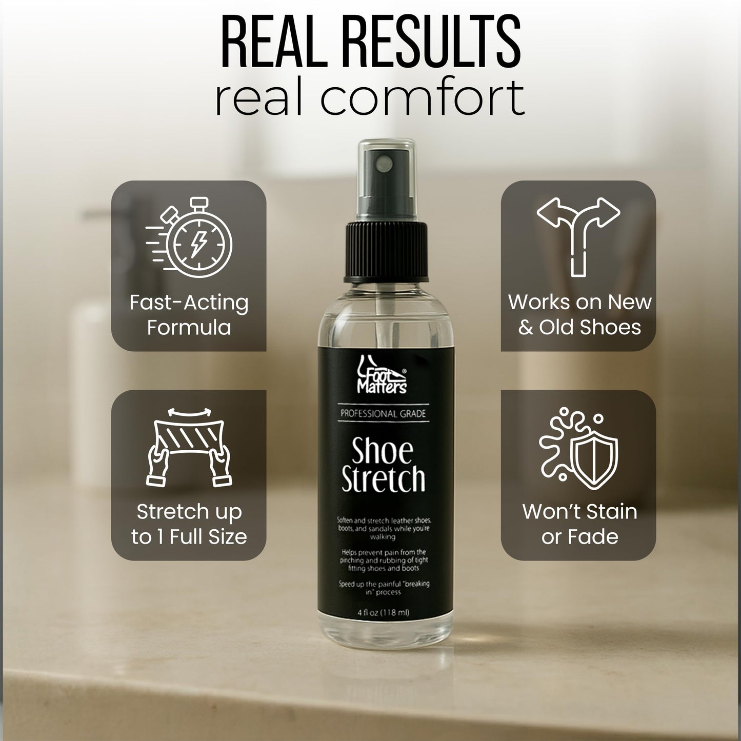 FootMatters Professional Boot & Shoe Stretch Spray – Softener & Stretcher for Leather – 118 ml