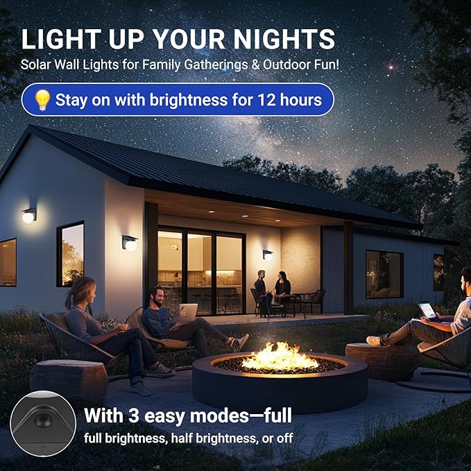 Solar Wall Lights Outdoor, 1 Pack, 3 Lighting Modes, IP65 Waterproof, Wireless Solar Powered LED Lights for Backyard, Garden, Fence, Patio, Front Door - Bright & Durable Outdoor Lighting