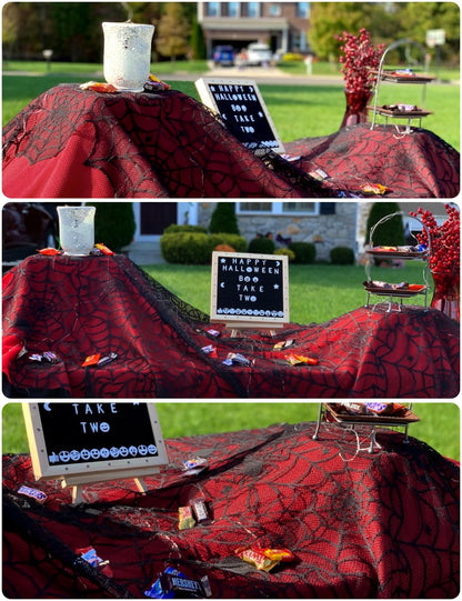 Halloween Table Cloth, Black Spider Web Lace Tablecloth for Rectangle Tables, Gothic Halloween Decor for Masquerade, Scary Movie Nights, Dinner Party Table Decorations 60 x 71 inch