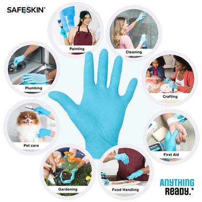 SAFESKIN* Nitrile Disposable Gloves in POP-N-GO* Pack, Medium Duty, Medium Size, Powder-Free - For Food Handling, First Aid, Cleaning, Gardening, Crafting - Exam Gloves, 50-Count