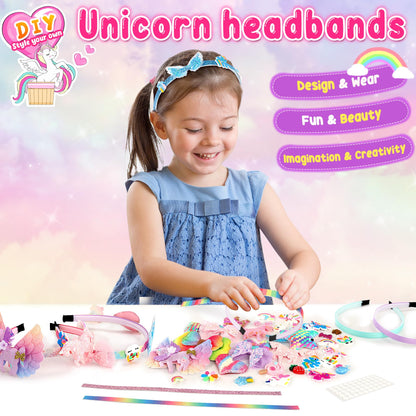 Pourbibi Unicorn Headband Making Kit for Girls Age 3+, Creative Craft Kits for Kids, DIY Fun Hairbands & Hair Accessories Toys Set - Birthday Presents & Gifts for Girls Age 3 4 5 6 7 8 Years Old