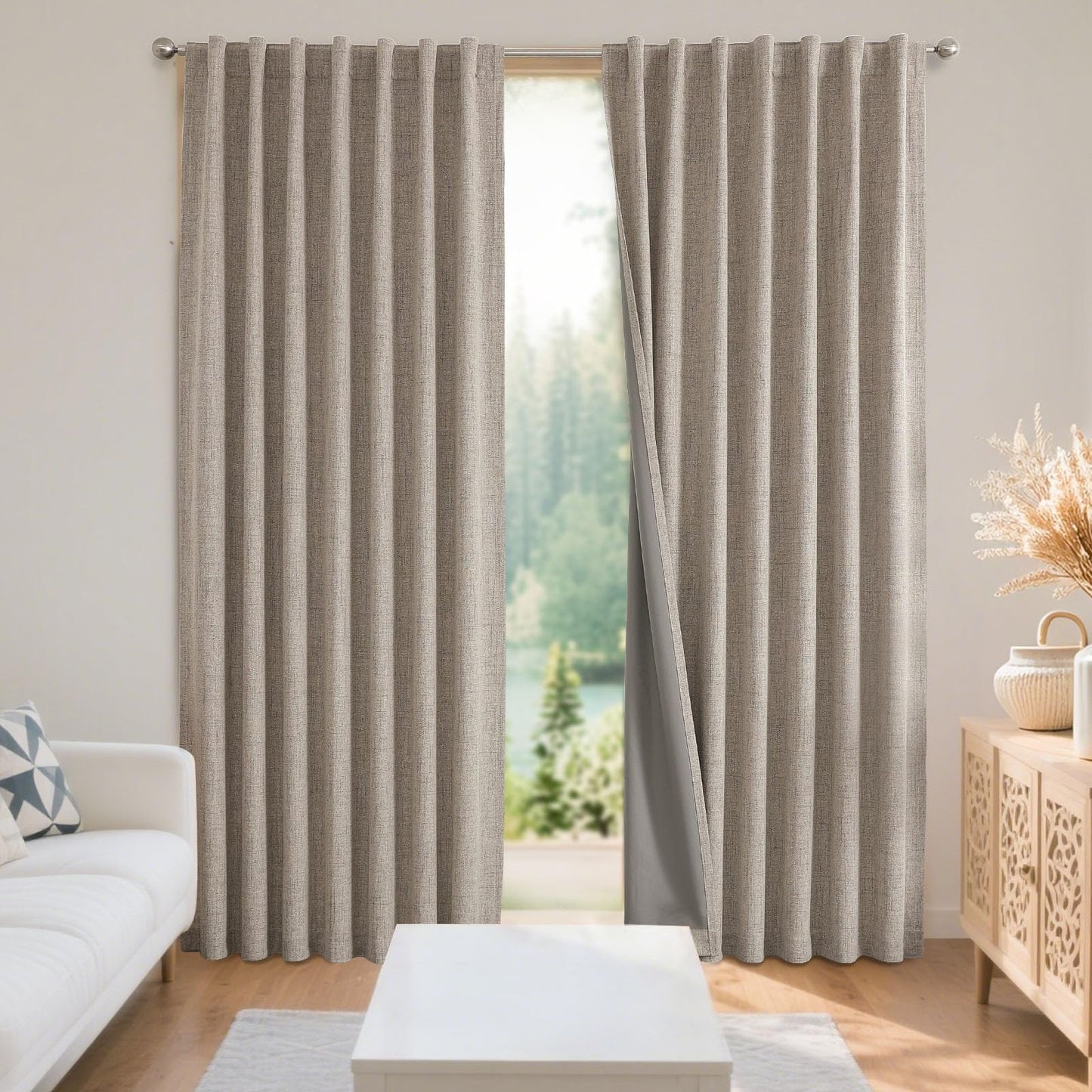 Joydeco Blackout Curtains for Bedroom - Natural Linen Curtains 52" W x 84" L (Pack of 2), Thermal Insulated 100% Blackout 2 Panels Linen Rod Pocket & Back Tabs Light Blocking Drapes for Living Room
