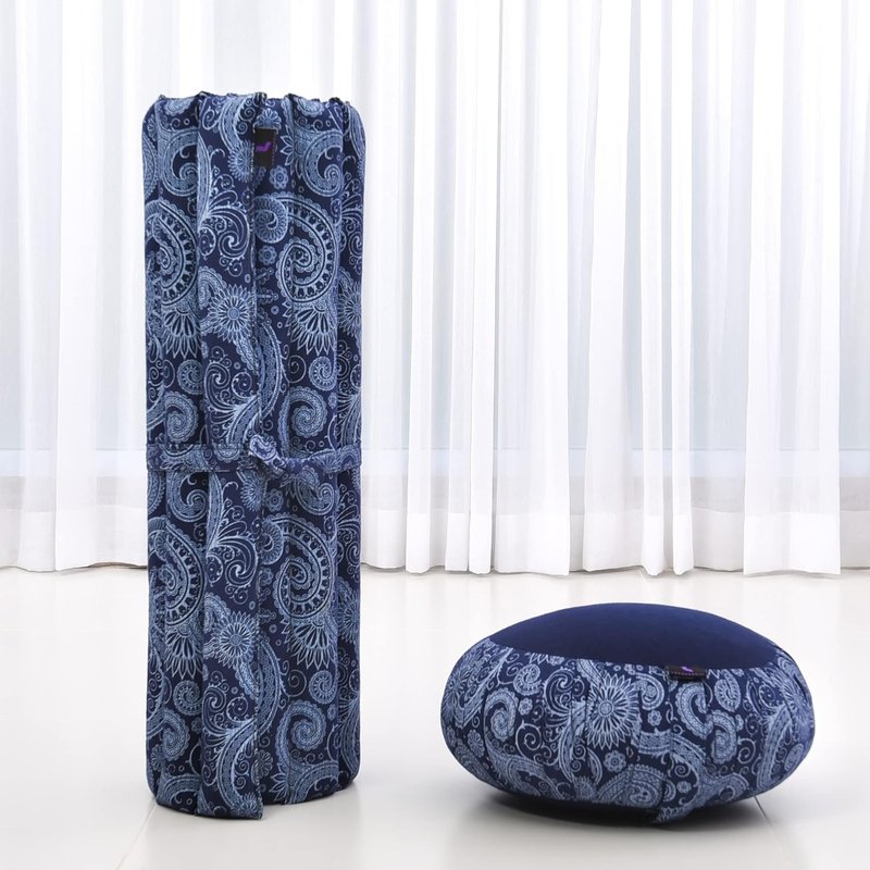 Meditation Cushion Set - Round Zafu Pillow & Square Roll-Up Zabuton Mat | Kapok Filled Comfort
