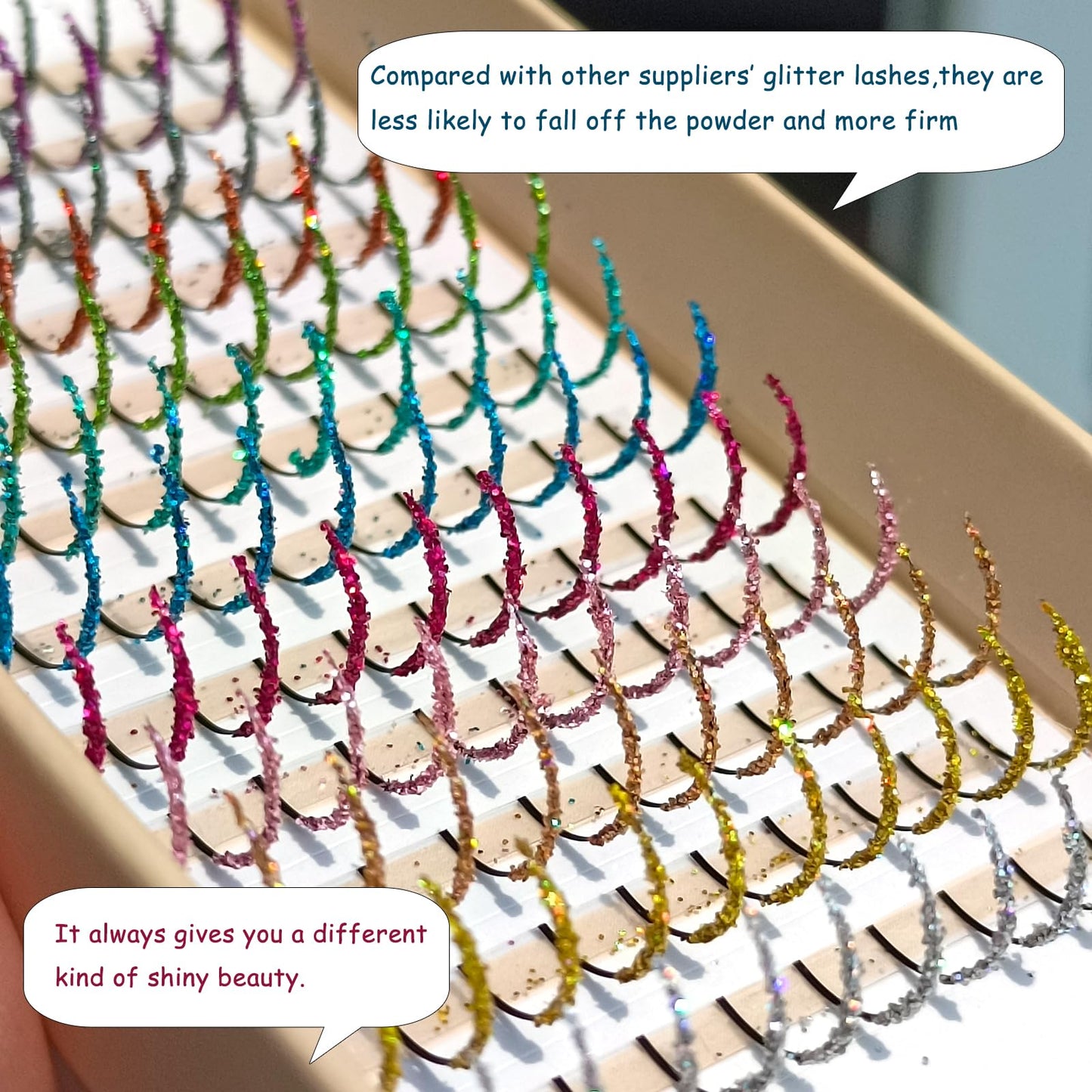 FQNing Glitter Lash Extensions Laser 12 Colors Individual Spikes Eyelash Extension Professional Supplies 15mm (Mix-12 Colors)