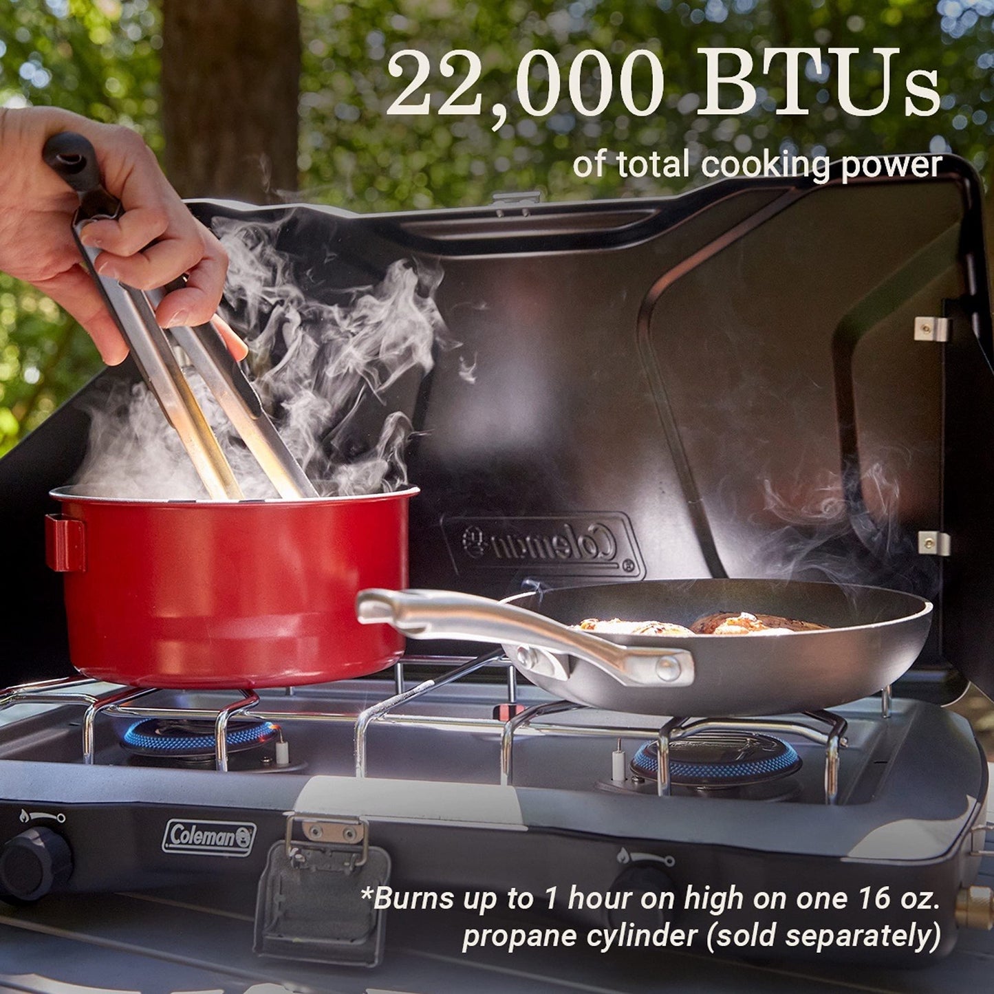 Coleman Triton+ 2-Burner Propane Camping Stove with InstaStart Ignition, Portable Camping Cooktop with 2 Adjustable Burners & Wind Guards, 22,000 BTUs of Power for Camping, Tailgating, Grilling