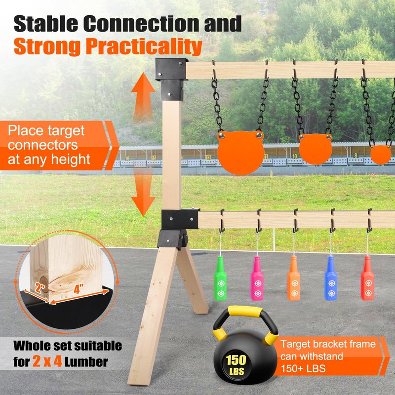 GADFISH 2 X 4 Steel Target Stand Brackets, Modular Shooting Target Hanger, Shooting Target Holders, Heavy Duty Y & T Brackets with 12 Hanger Hooks for DIY Shooting Outdoor Range(Only Brackets)