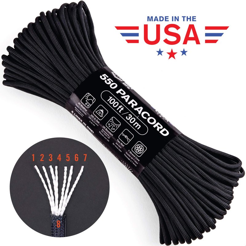 Atwood Rope MFG 550 Paracord 100 Feet 7-Strand Core Nylon Parachute Cord Outside Survival Gear Made in USA | Lanyards, Bracelets, Handle Wraps, Keychain (Burnt Orange)