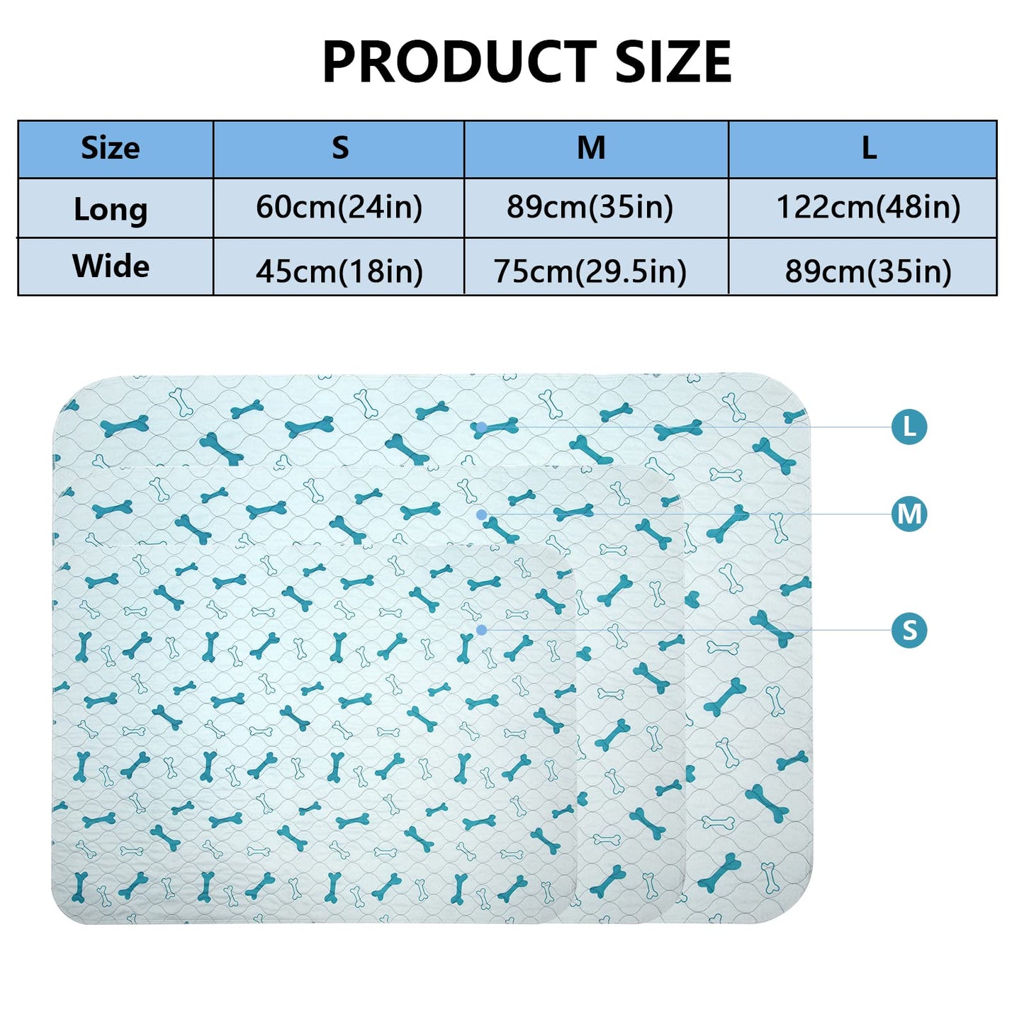 Geyecete Washable Dog Pee Pads (2pack) of Premium Pee Pads for Dogs, Waterproof Whelping Pads, Reusable Dog Training Pads, Travel Pet Pee Pads! Puppy Training pads L--Blue-Square