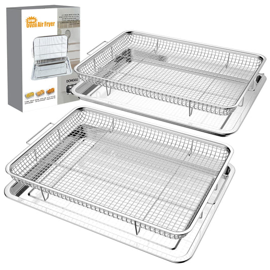 Air Fryer Basket for Oven 15.7"x11.8", 2-Pair Set Large Air Fryer Basket and Tray Stainless Steel Oven Air Fryer Accessories Pan Rack for Cooking Baking and Broiling