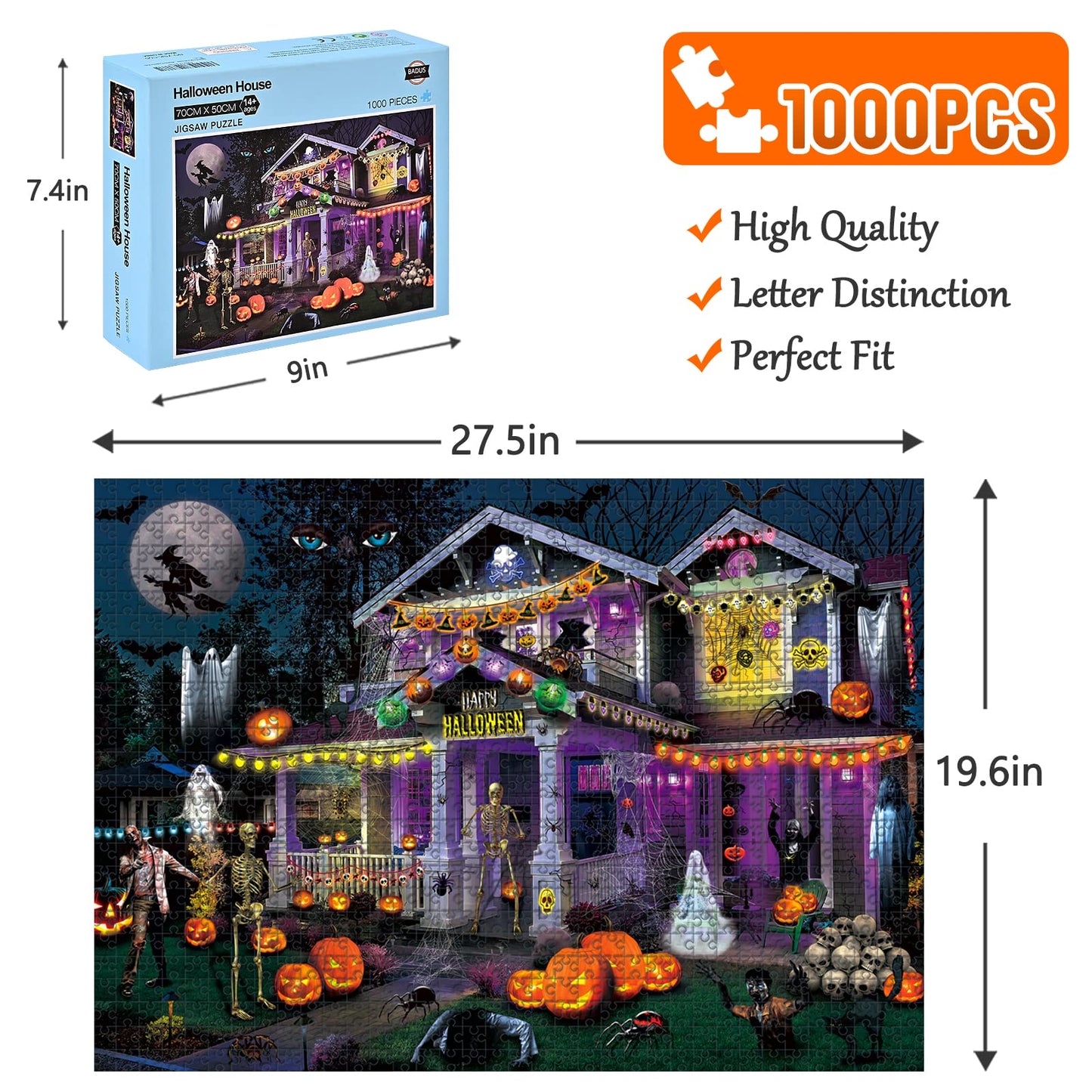 Halloween Puzzles 1000 Pieces for Adults - 27.5" x 20" (Halloween Haunted House)