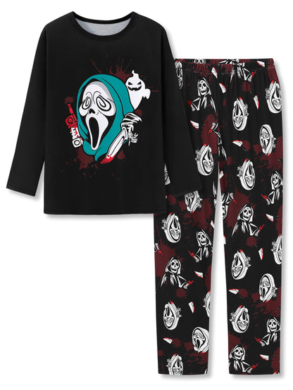 Beezizac Cool Holiday Pajama for Boys - Screaming Ghost Pull-on Long Sleeves & Pants Set 2-PC Soft PJ Kids Size 12