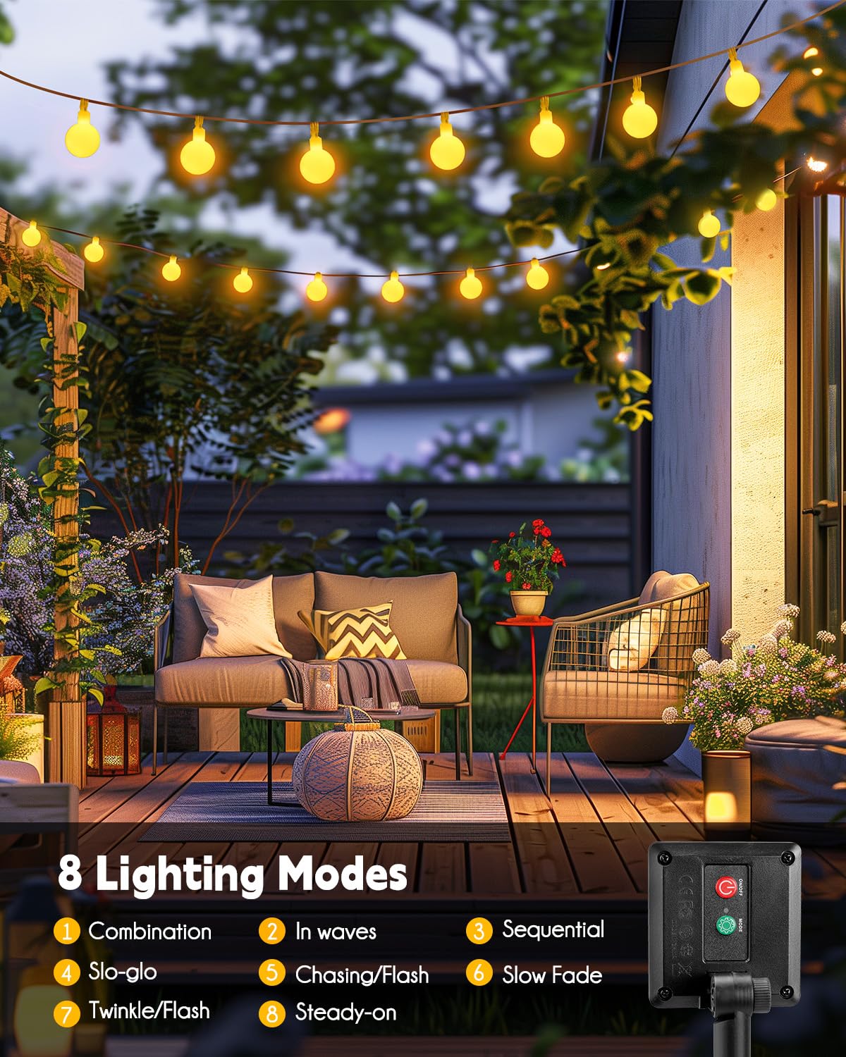 Brightown Solar Lights Outdoor Waterproof, 19.6Ft 60 LED Globe Solar String Lights for Outside, 8 Modes Outdoor Solar Lights for Yard Balcony Patio Tree Canopy Party (Warm White)