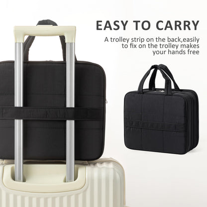 HBlife Travel Toiletry Bag with Jewelry Organizer for Women, Puffy Hanging Travel Bag for Toiletries with Trolley Belt, Waterproof Makeup Cosmetic Bag, Travel Accessories Essentials(Black, M)