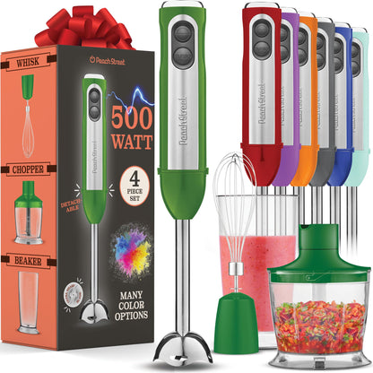 Powerful Immersion Blender, Electric Hand Blender 500 Watt with Turbo Mode, Detachable Base. Handheld Kitchen Gadget Blender Stick for Soup, Smoothie, Puree, Baby Food, 304 Stainless Steel Blades