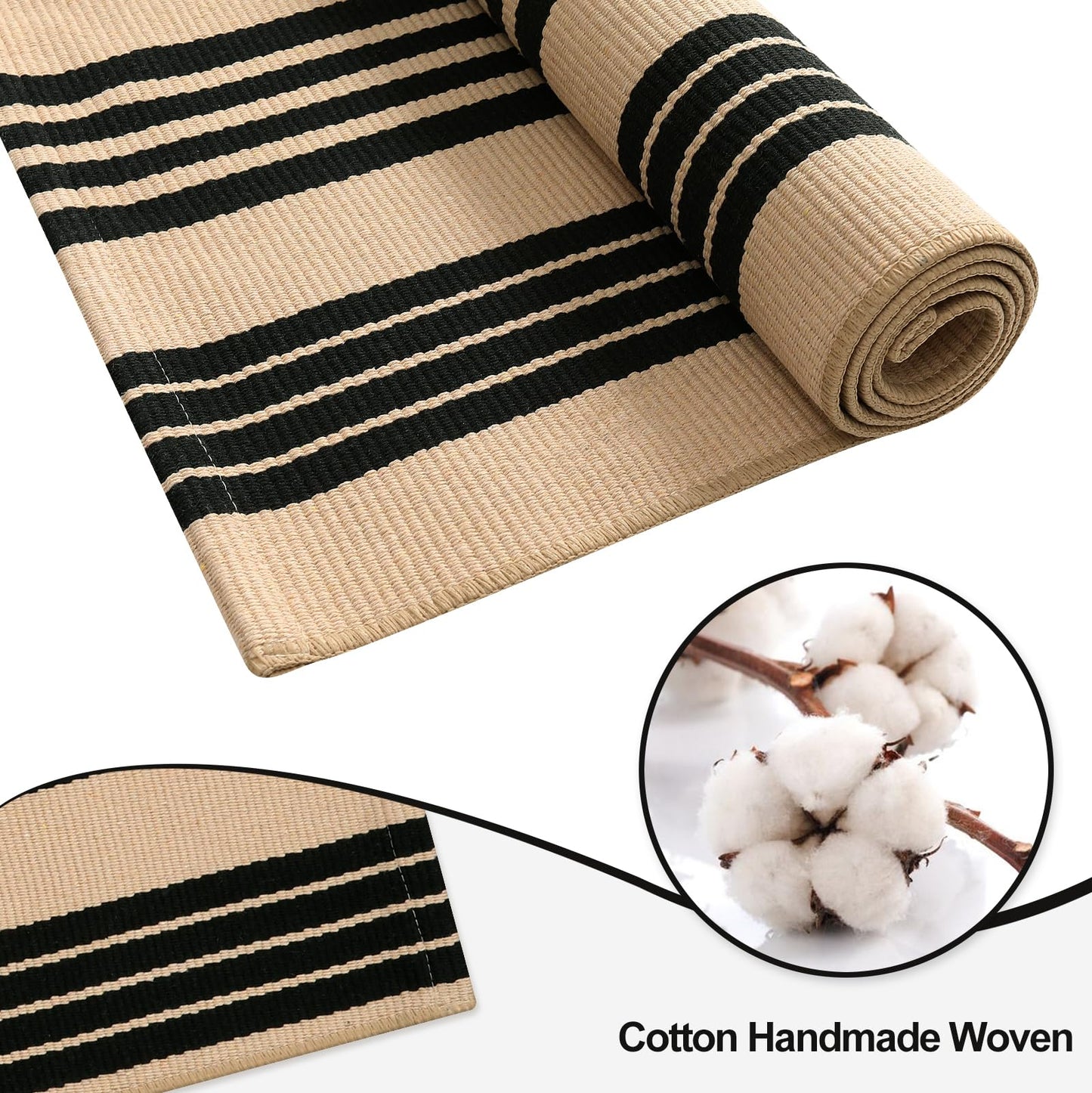 OJIA Fall Front Door Mat Outdoor 24''x35'' Washable Front Door Rug Entry Rug Indoor Outdoor Rugs Halloween Doormat Cotton Woven Striped Small Area Rugs for Porch/Bathroom/Farmhouse/Home Entrance