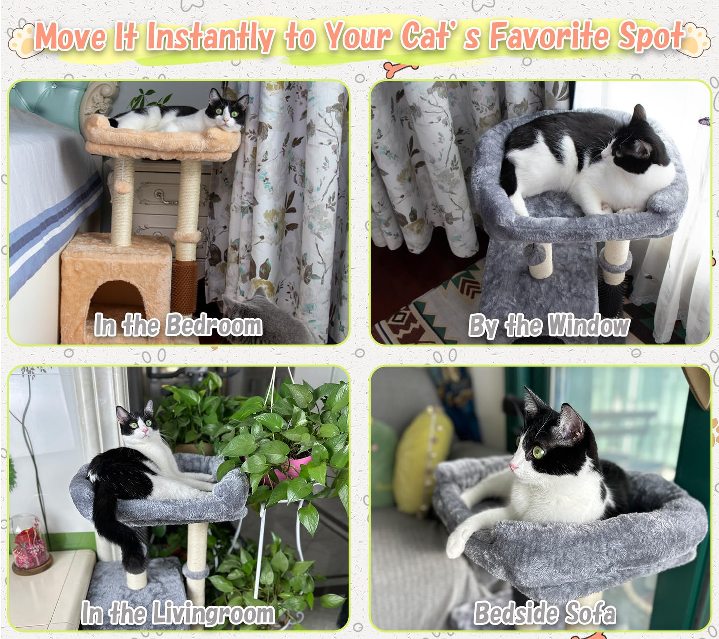 Hapineko 26.8" Small Cat Tree Tower,Cat Scratching Post for Indoor Cats,Featuring with Cat Cave & Cozy Perch,Cat Self Groomer and Interactive Dangling Ball Great for Kittens/Cats (Smoky Gray, Medium)