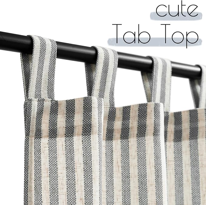 JINCHAN Tab Top Linen Kitchen Curtains 36 Inch Striped Tier Curtains Farmhouse Modern Cafe Style Small Window Treatments Airy Light Filtering Rod Pocket for Living Room Bathroom 2 Panels Charcoal Grey
